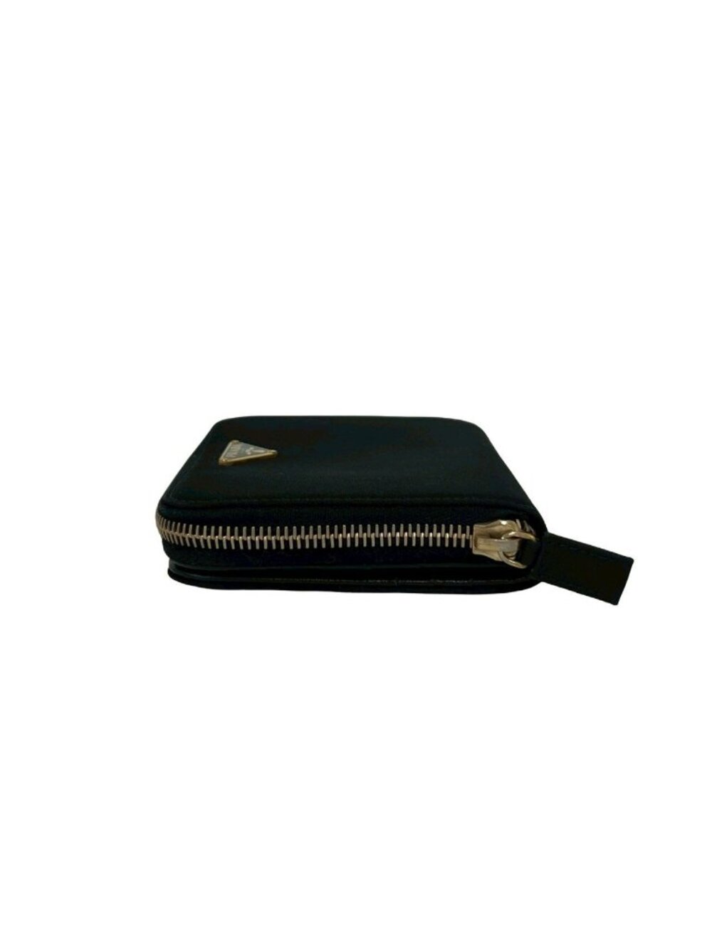 Prada Triangle Logo Tessuto Nylon Saffiano Leather Round Zip Bifold Wallet Black - Picture 4 of 10